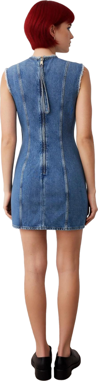 Kadın %100 Pamuk A Line Kalıp Kolsuz Bisiklet Yaka Mini Denim Elbise Günlük Şıklıkta Yeni Trend