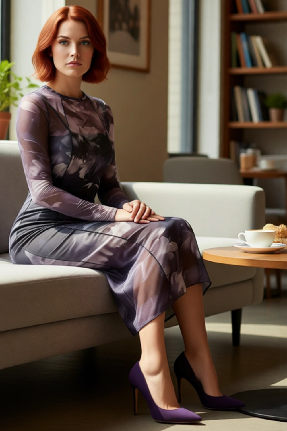 Kadın Bodycon Midi Elbise Astarlı Tül Kumaş Uzun Kollu Bisiklet Yaka Desenli Kışlık Şıklık