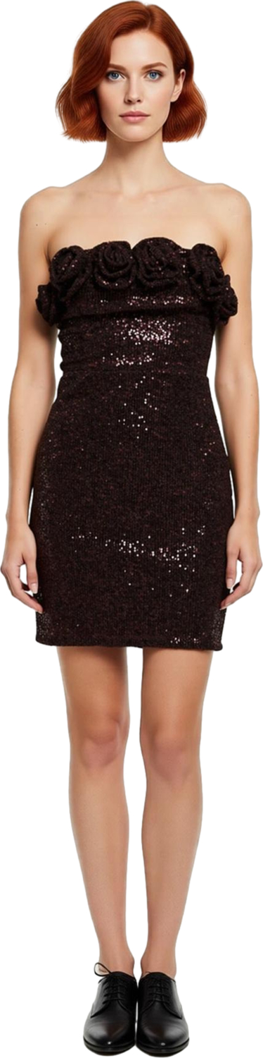 Kadın Kolsuz Bodycon Siluet Payet Dokulu Straplez Mini Elbise Zarafetli Davetler İçin Örme Kumaş