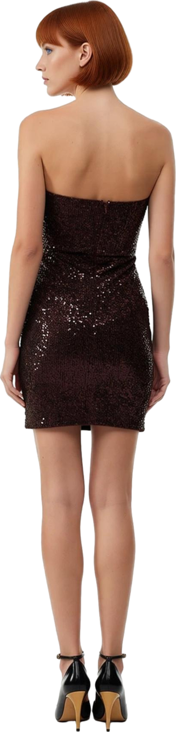 Kadın Kolsuz Bodycon Siluet Payet Dokulu Straplez Mini Elbise Zarafetli Davetler İçin Örme Kumaş