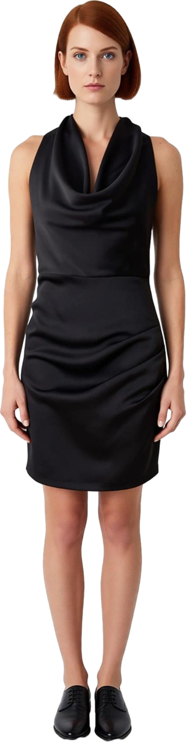 Kadınların Favorisi Degaje Yaka Saten Bodycon Mini Elbise Kolsuz Düz Şık Akşam Davetleri İçin