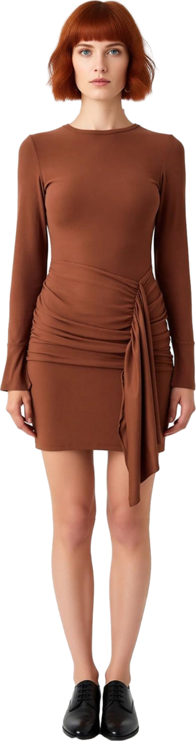 Kadın Bodycon Bisiklet Yaka Mini Elbise Uzun Kollu Mikro Likralı Kışlık Şık Örme Kaliteli