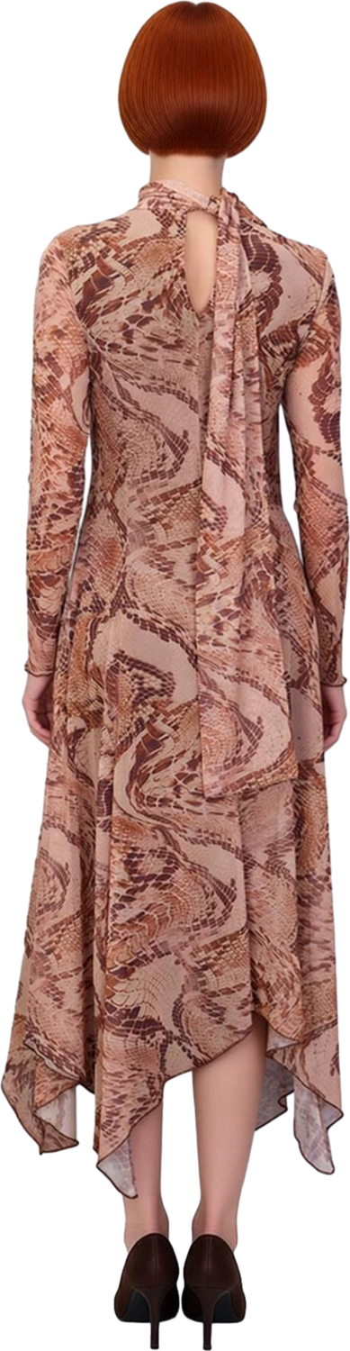 Kadın Fashion Forward Dik Yaka Uzun Kollu Skater Maxi Elbise Tül Örme Kışlık Özel Davetlere Uyumlu