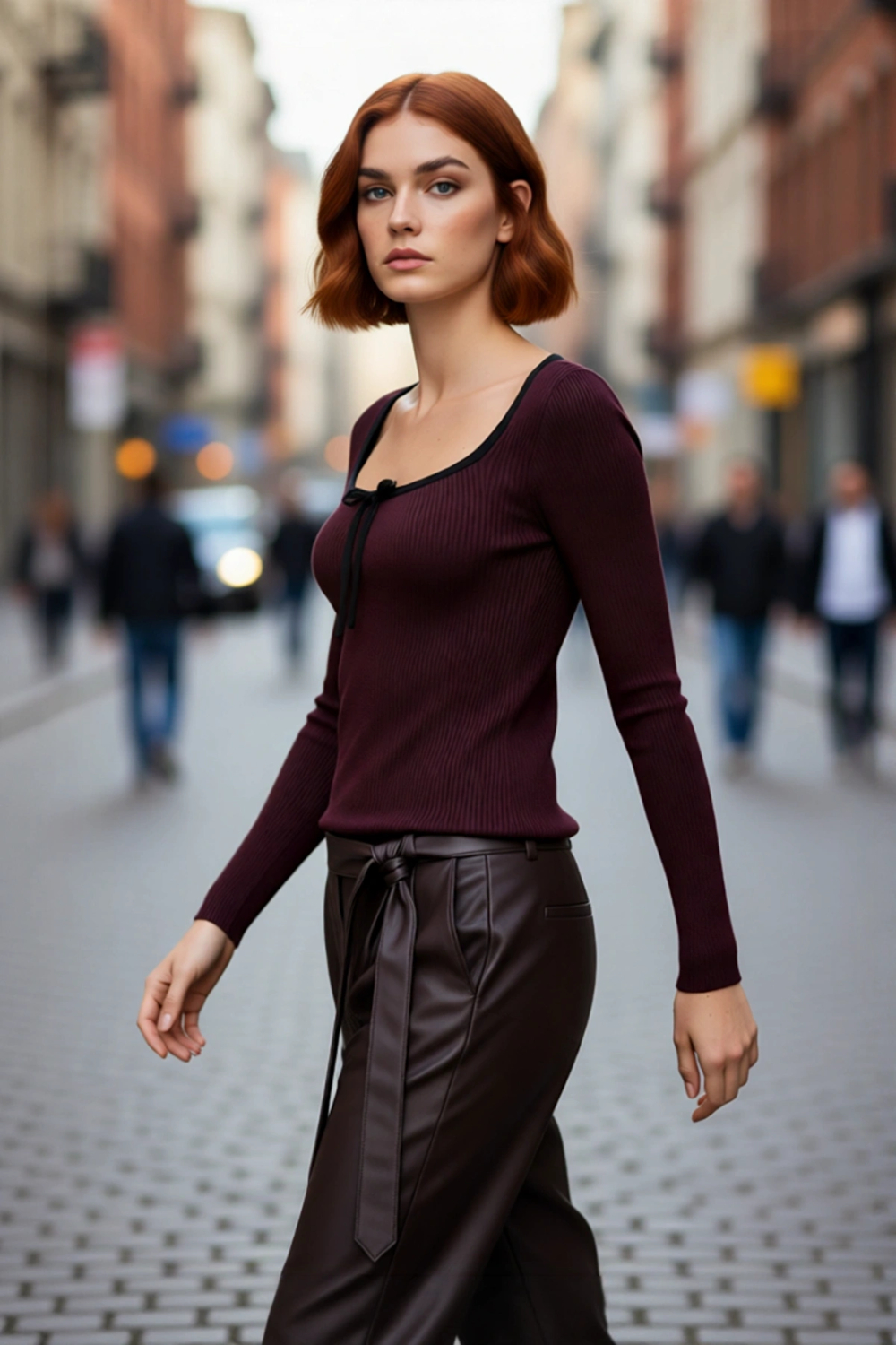 Kadın Fitted Kalıp Fitilli Dokuma Havuz Yaka Triko Kazak İnce Yapısıyla Modern Bir Stil Sunar