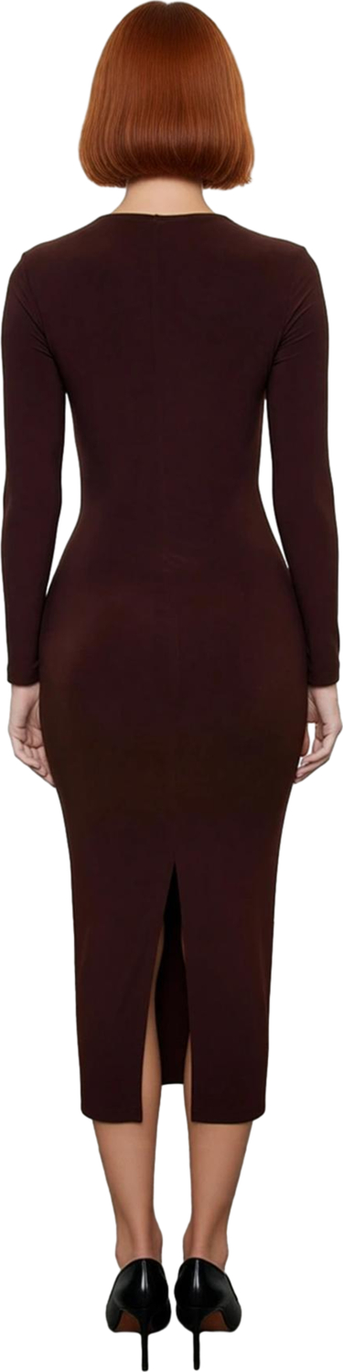 Moda Fitted Midi Boy Vücuda Oturan Pencere Cut Out Detaylı Örme Drapeli Şık Abiye Elbise