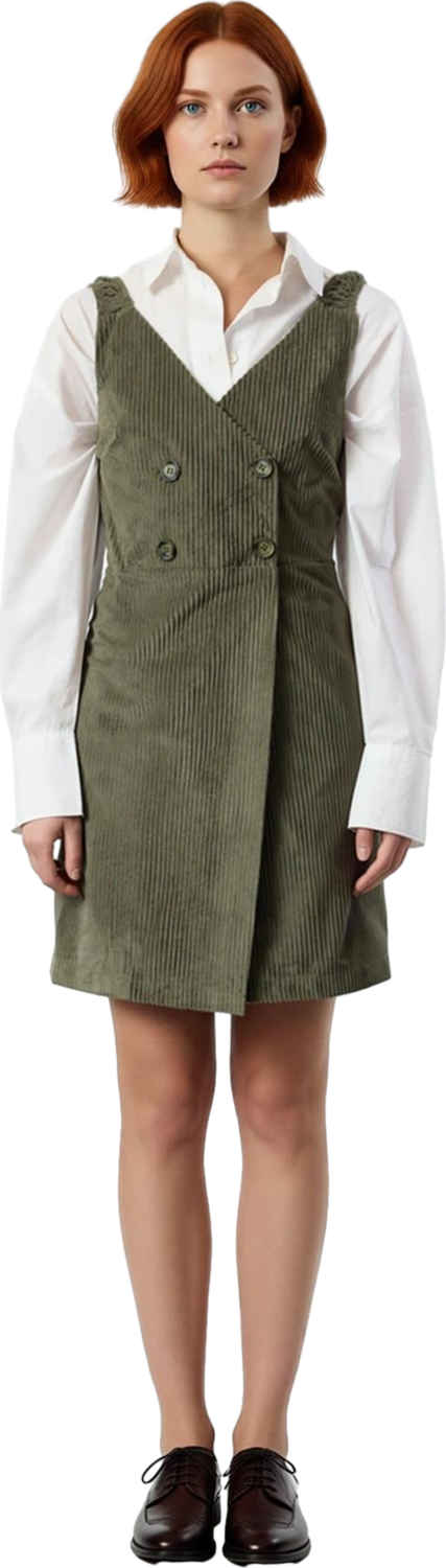 Kadınlar İçin Kadife Jile Elbise Haki Renk Kolsuz Kare Yaka Casual Cool Comfort Kış Modası