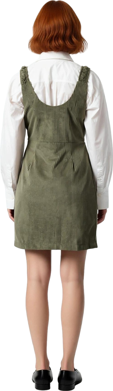 Kadınlar İçin Kadife Jile Elbise Haki Renk Kolsuz Kare Yaka Casual Cool Comfort Kış Modası