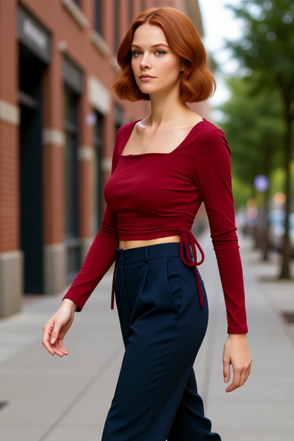 Kadın Fitted Kare Yaka Büzgülü Uzun Kollu Crop Esnek Örme Bluz Kaliteli Şık Rahat Modern Zarif
