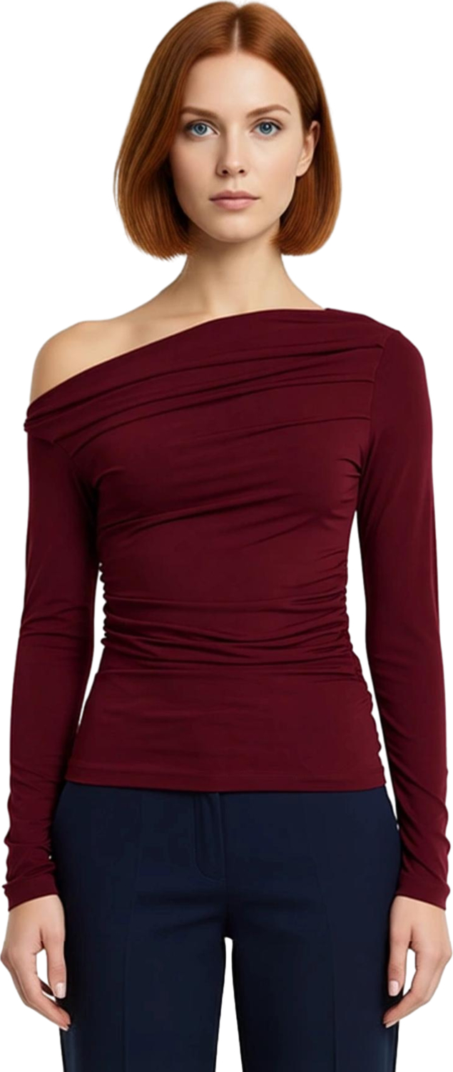 Stil Kadın Büzgü Drape Detaylı Fitted Vücuda Oturan Kollu Esnek Bluz Regular Örme Slim Kalıp