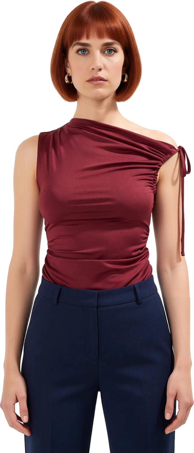 Yazlık Kolsuz Bluz Fitted %100 Polyester Asimetrik Yaka Günlük Stil Modern