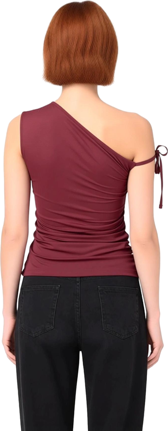 Yazlık Kolsuz Bluz Fitted %100 Polyester Asimetrik Yaka Günlük Stil Modern