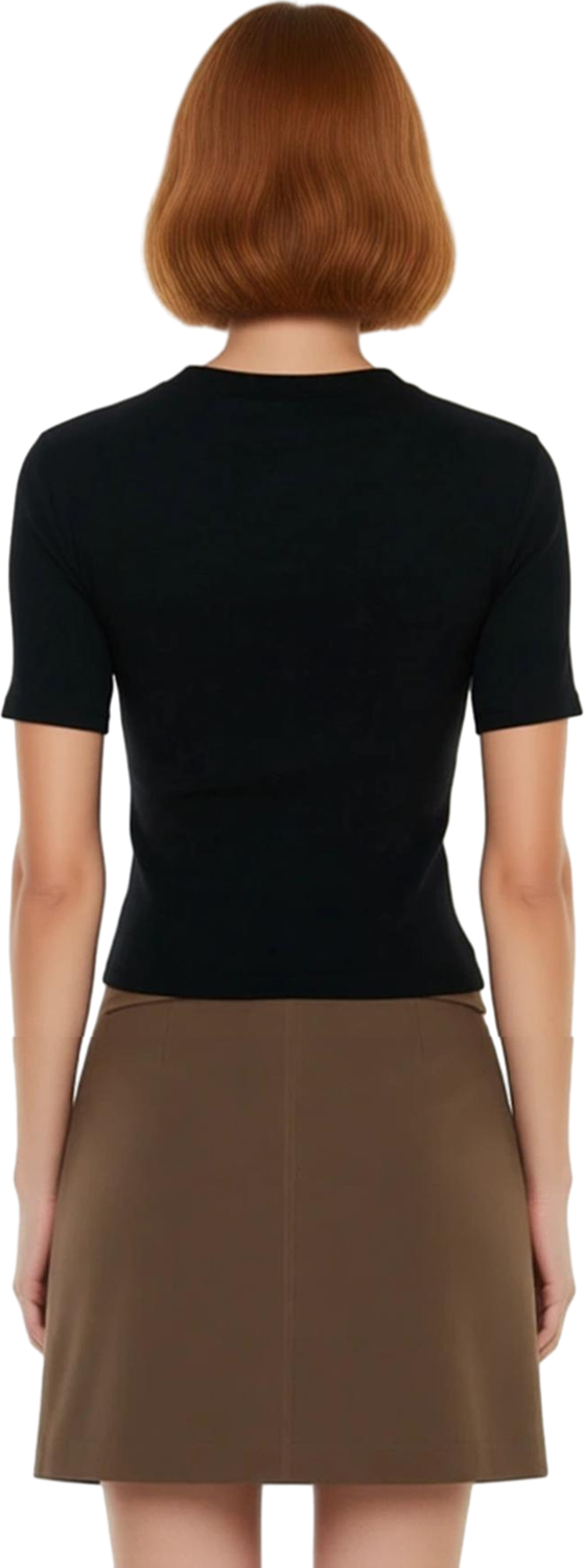Kadın Vücuda Oturan Crop Bluz Bisiklet Yaka Kısa Kollu Esnek Örme Casual Günlük Kullanım