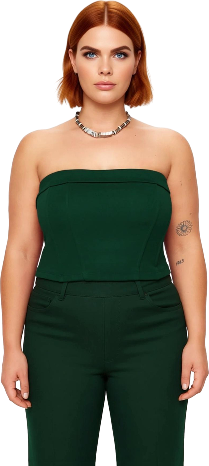 Stil Kadın Straplez Bluz Crop Örme Fitted Kalıp Büyük Beden