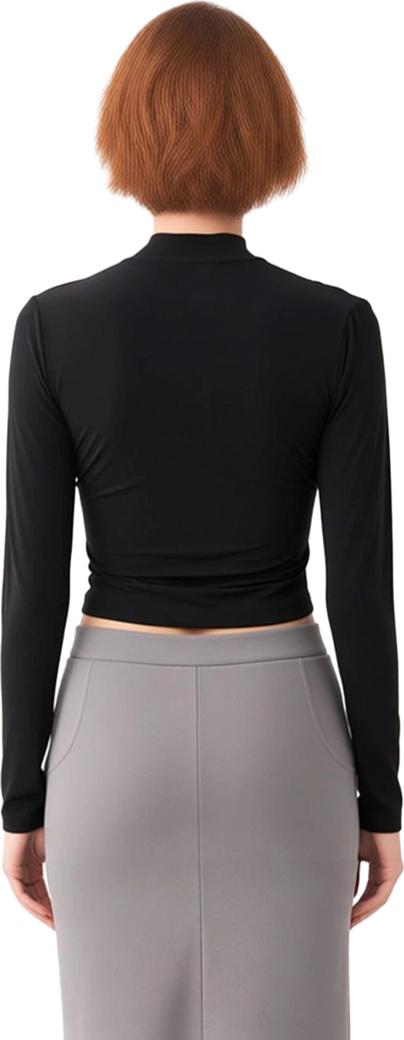 Stil Kadın Fitted Vücuda Oturan Kol Büzgülü Esnek Bluz Crop Örme Slim Kalıp