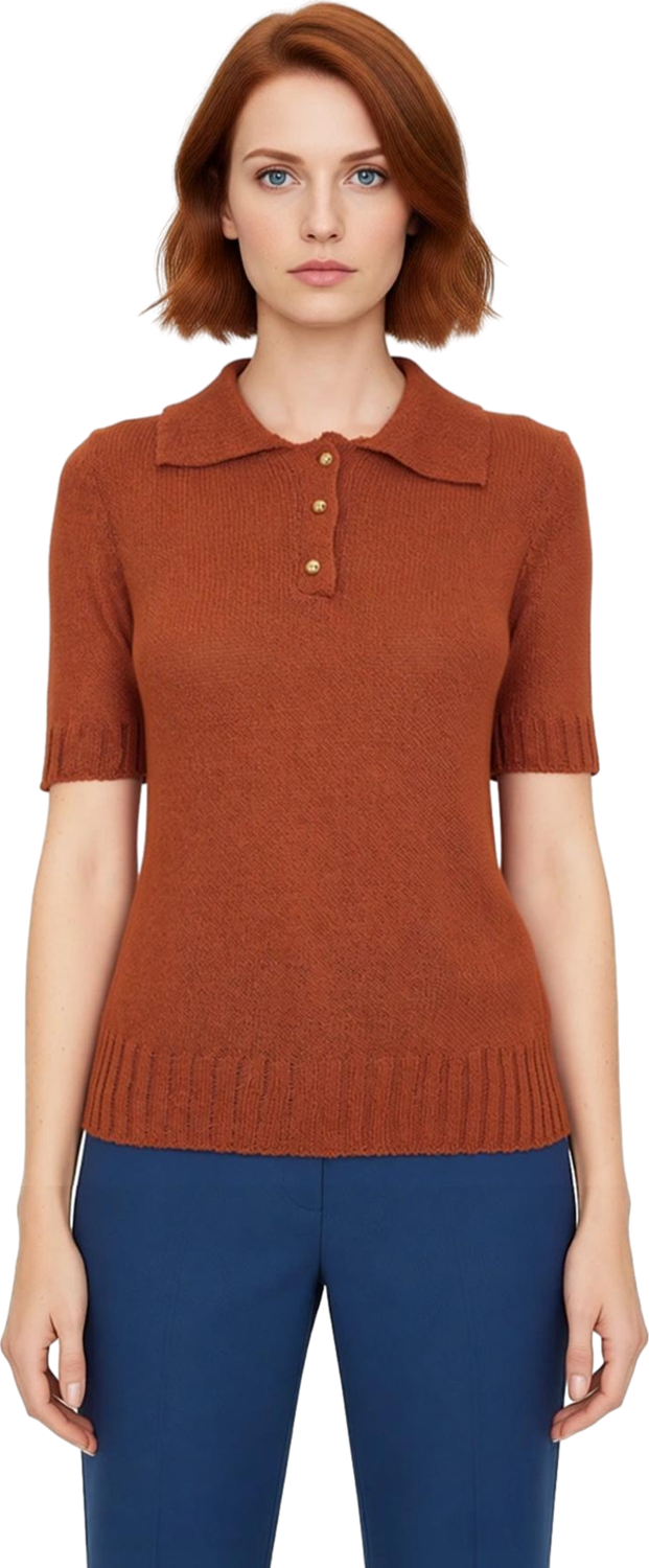 Kadın Regular Fit Polo Yaka Kısa Kollu Triko Bluz Günlük Şıklık ve Konfor Kaliteli Şık Rahat