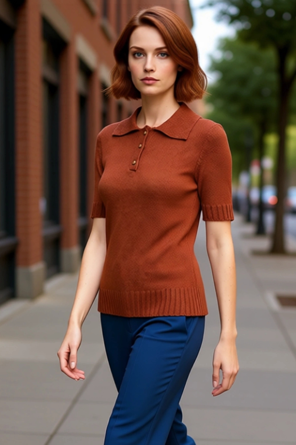 Kadın Regular Fit Polo Yaka Kısa Kollu Triko Bluz Günlük Şıklık ve Konfor Kaliteli Şık Rahat