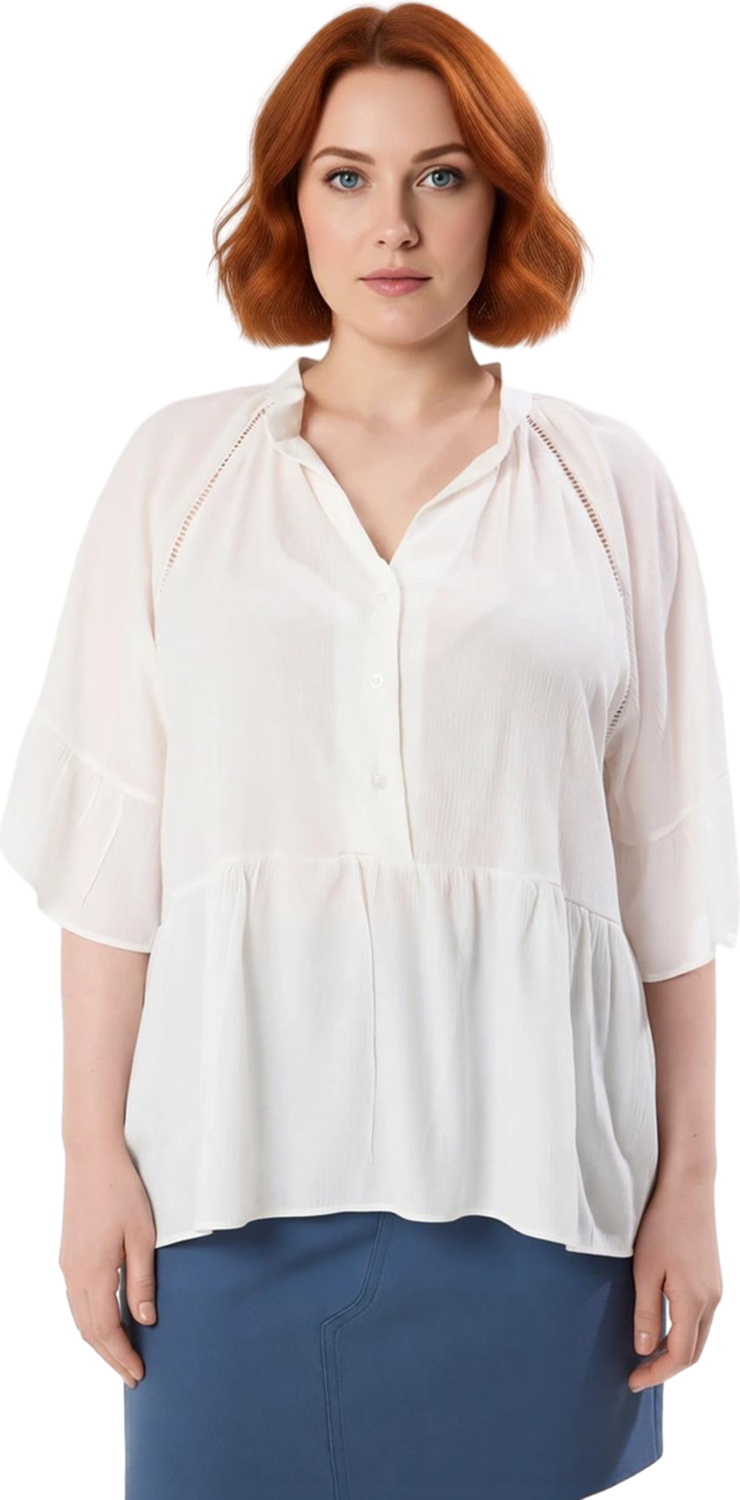 Kadın Plus Size V Yaka Kısa Kol Dokuma Peplum Gömlek Konforlu ve Zarif Seçim Kaliteli Şık Rahat