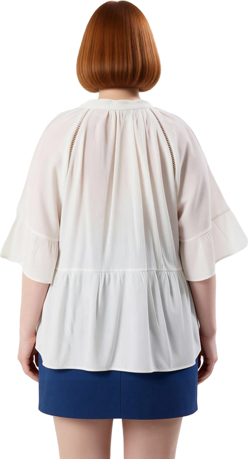Kadın Plus Size V Yaka Kısa Kol Dokuma Peplum Gömlek Konforlu ve Zarif Seçim Kaliteli Şık Rahat