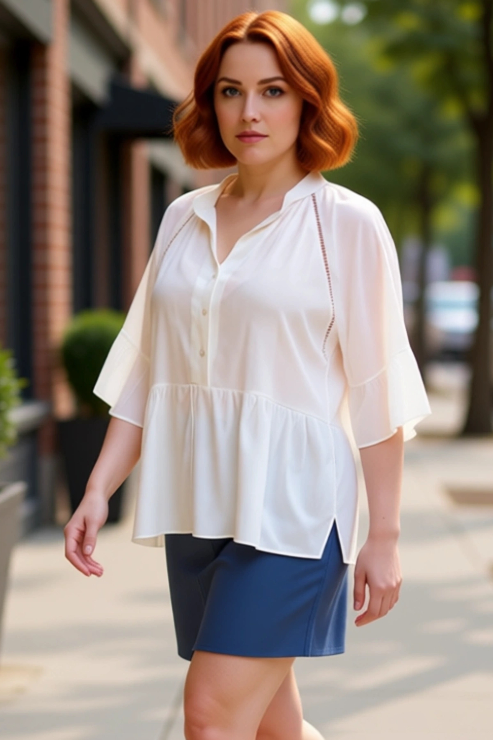 Kadın Plus Size V Yaka Kısa Kol Dokuma Peplum Gömlek Konforlu ve Zarif Seçim Kaliteli Şık Rahat
