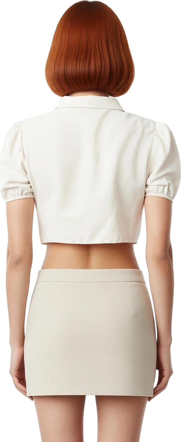 Kadın Yazlık Bej Dokuma Bluz Gömlek Yaka Crop Kesim Regular Kalıp Keten Görünümlü Beachwear Konforu