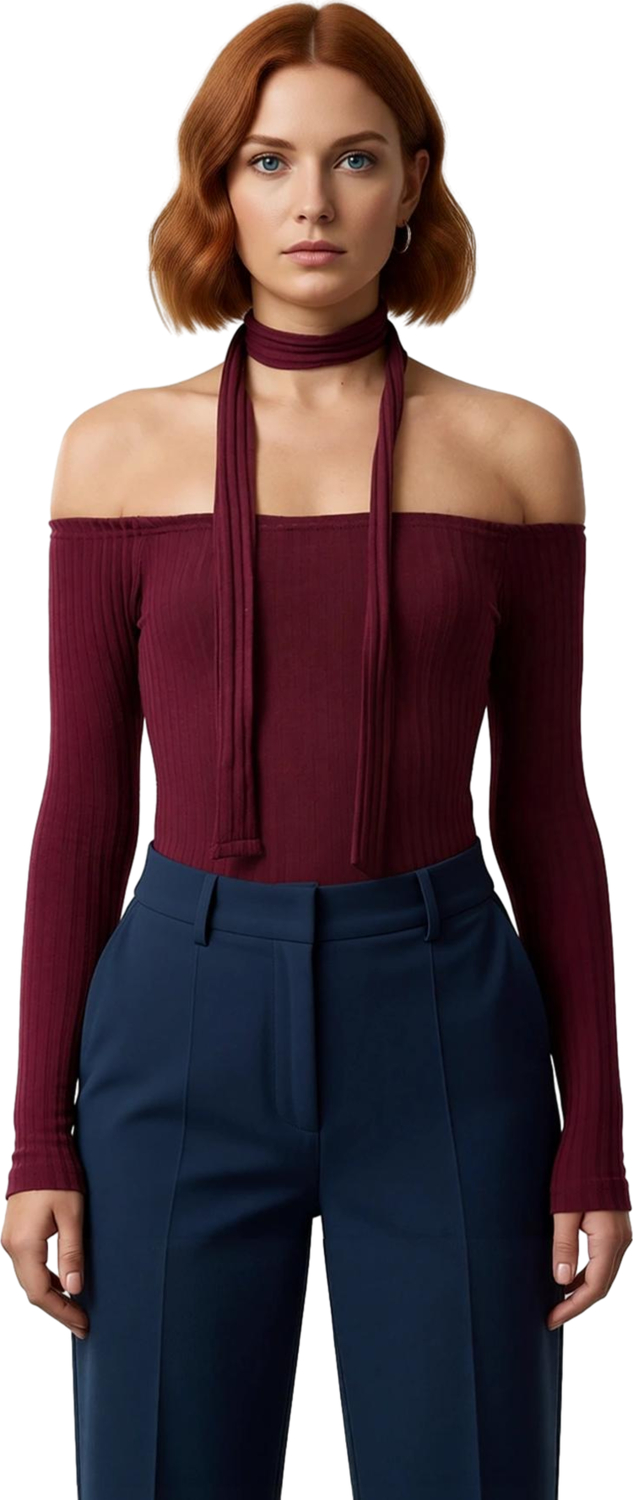 Stil Kadın Fitilli Şal Detaylı Fitted Vücuda Oturan Esnek Bluz Crop Örme Slim Kalıp