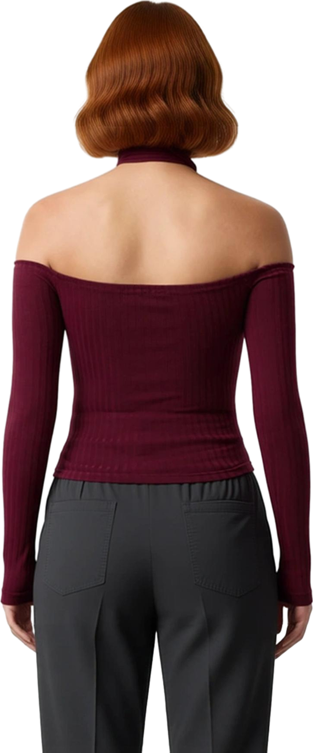 Stil Kadın Fitilli Şal Detaylı Fitted Vücuda Oturan Esnek Bluz Crop Örme Slim Kalıp