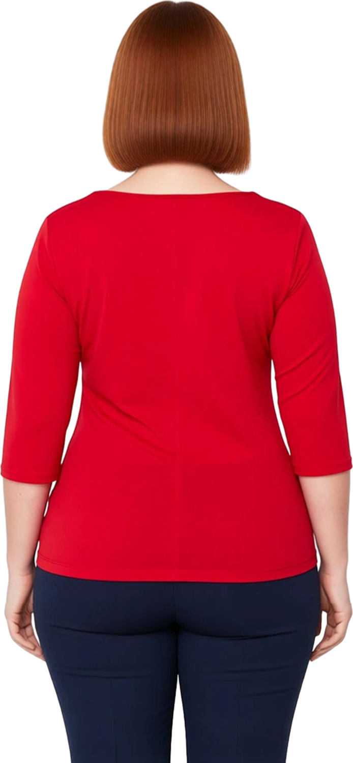 Kadın Vücuda Oturan Kalp Yaka Bluz Polyester Elastan Kumaşlı Truvakar Kol Detaylı Günlük Şık Stil