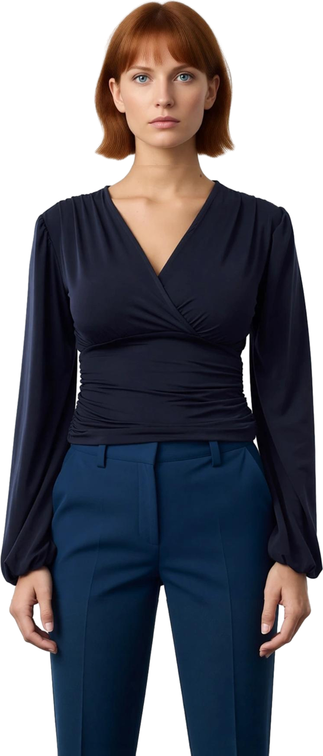 Stil Kadın Animal Baskı Yeşili Büzgü Drape Detaylı Kollu Esnek Bluz Regular Slim Kalıp Balon Kol