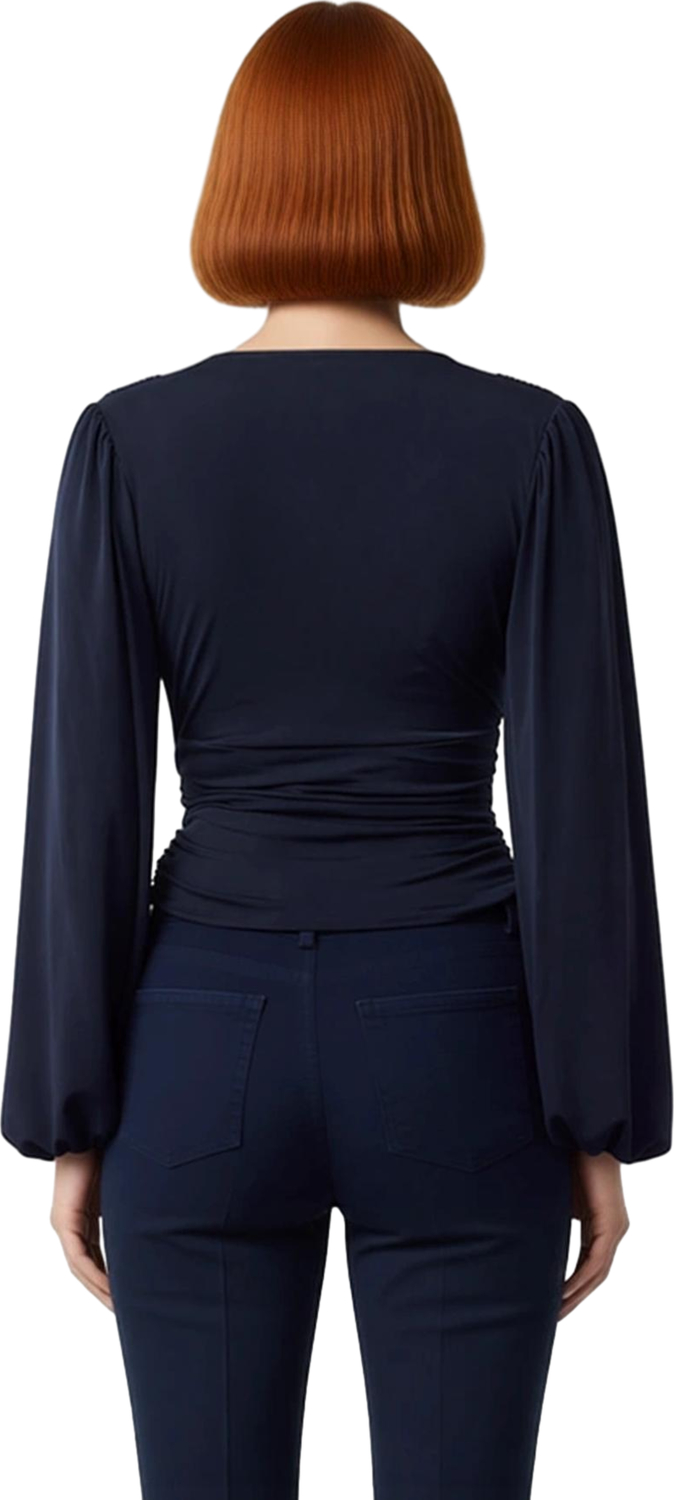 Stil Kadın Animal Baskı Yeşili Büzgü Drape Detaylı Kollu Esnek Bluz Regular Slim Kalıp Balon Kol