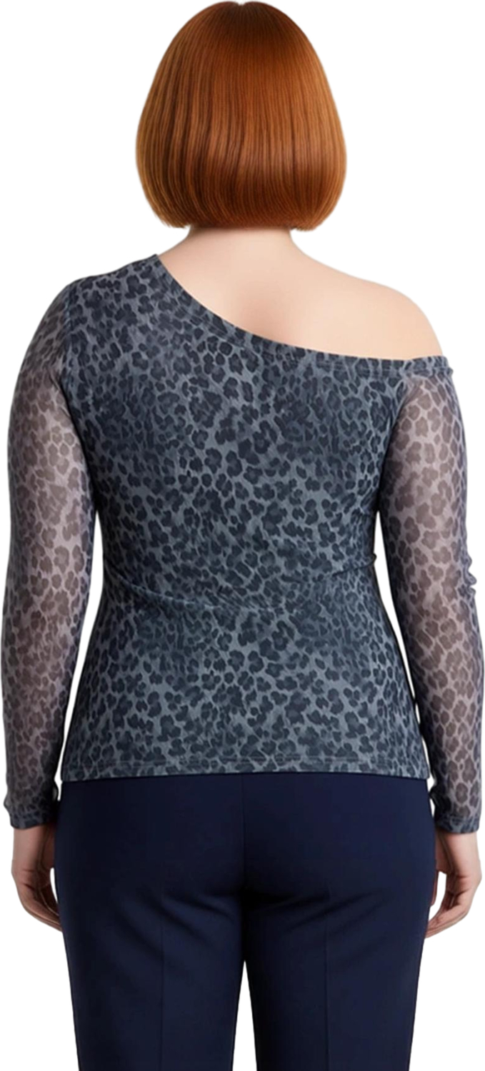 Moda Büyük Beden Asimetrik Yaka Örme Slim Baskılı Desen Casual Günlük Regular Uzun Kol Bluz