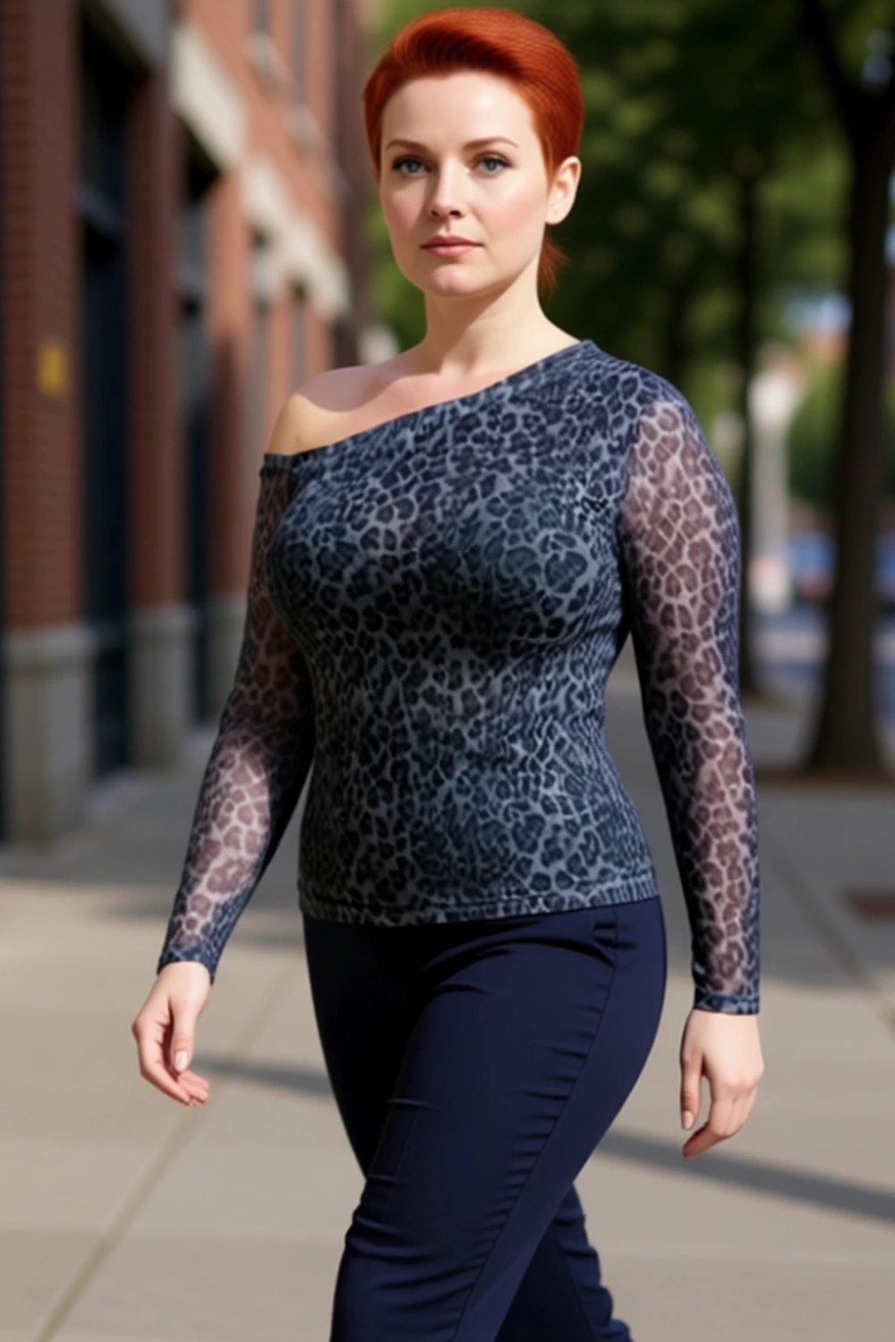 Moda Büyük Beden Asimetrik Yaka Örme Slim Baskılı Desen Casual Günlük Regular Uzun Kol Bluz