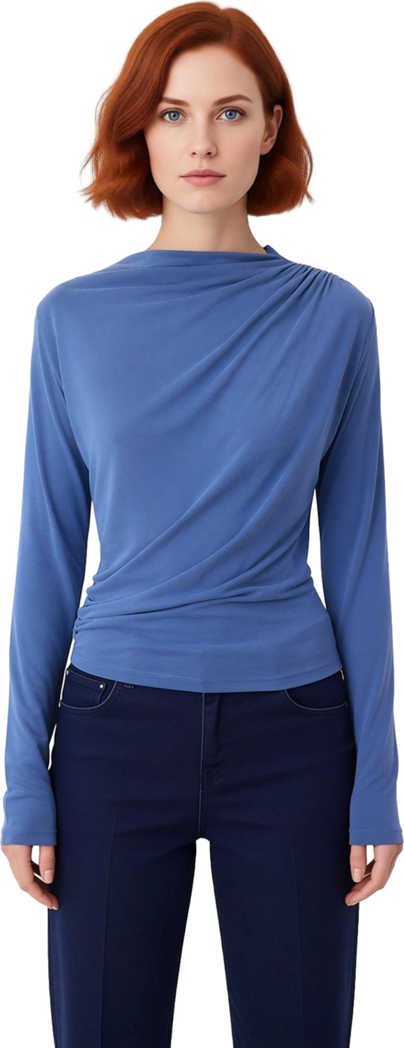 Kadınlar İçin Sürdürülebilir Modal Kumaş Kayık Yaka Drape Detaylı Bluz Kaliteli Şık Rahat Modern