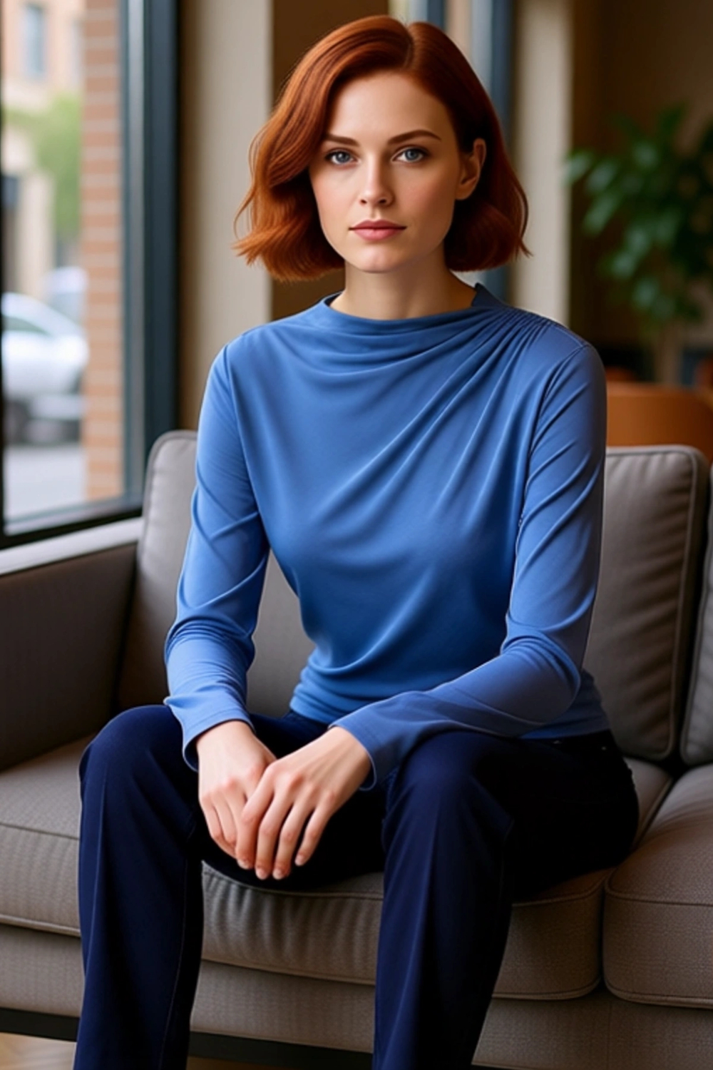 Kadınlar İçin Sürdürülebilir Modal Kumaş Kayık Yaka Drape Detaylı Bluz Kaliteli Şık Rahat Modern