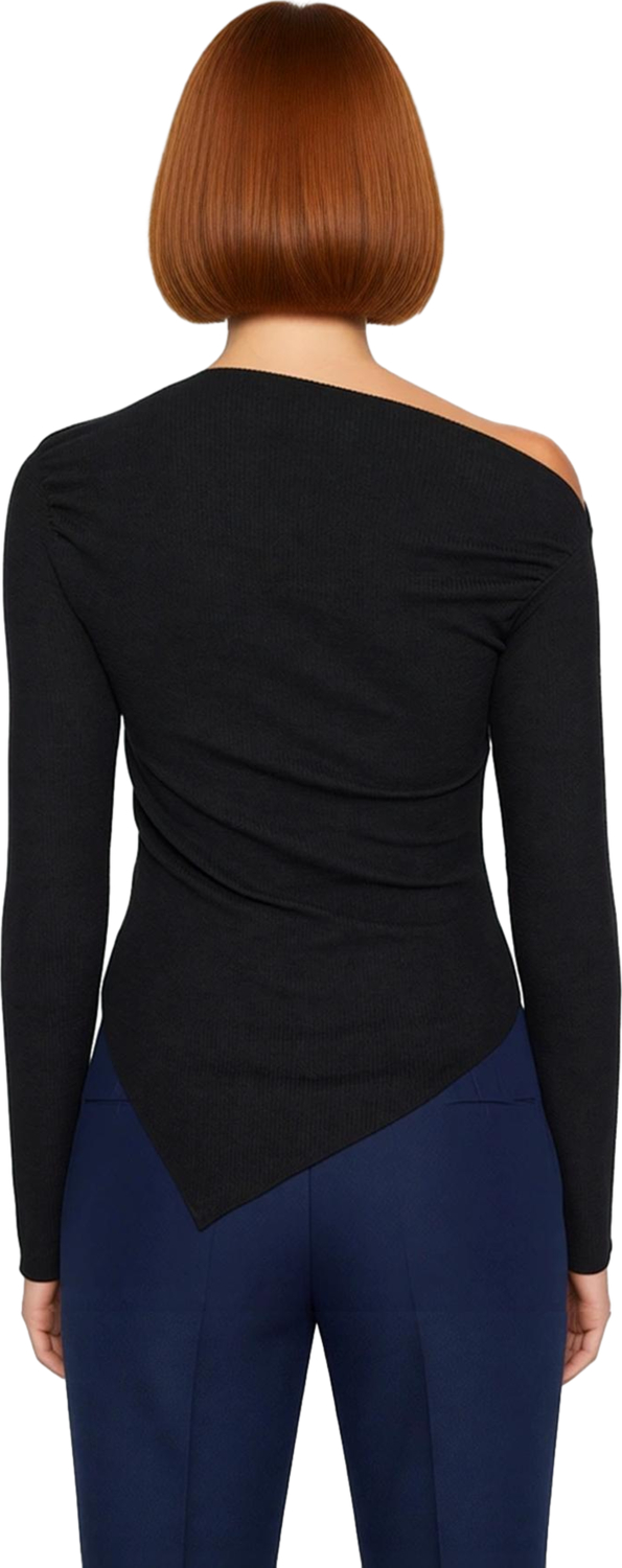 Moda Kayık Yaka Örme Slim Düz Desen Casual Günlük Uzun Uzun Kol Bluz