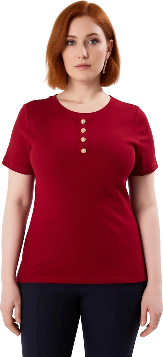 Kadın Büyük Beden Kaşkorse Bluz Düğmeli Detaylı Bisiklet Yaka Rahat Kesim Kaliteli Şık Rahat