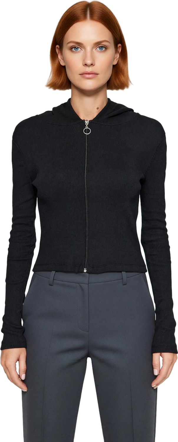 Stil Kadın ve Fermuarlı Fitilli Fitted Vücuda Oturan Esnek Bluz Crop Örme Slim Kalıp