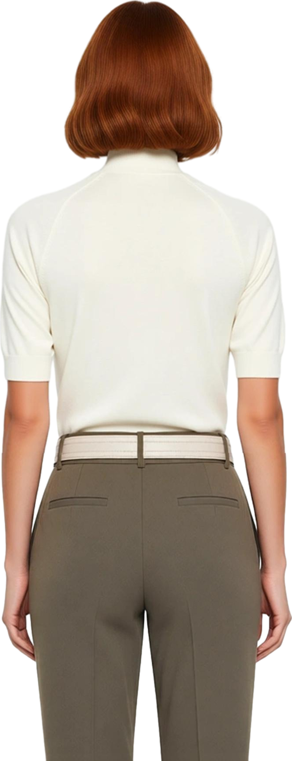Kadın Cool & Comfort Triko Bluz Fitted Kalıp Dik Yaka Kısa Kollu Merserize Görünümlü Premium
