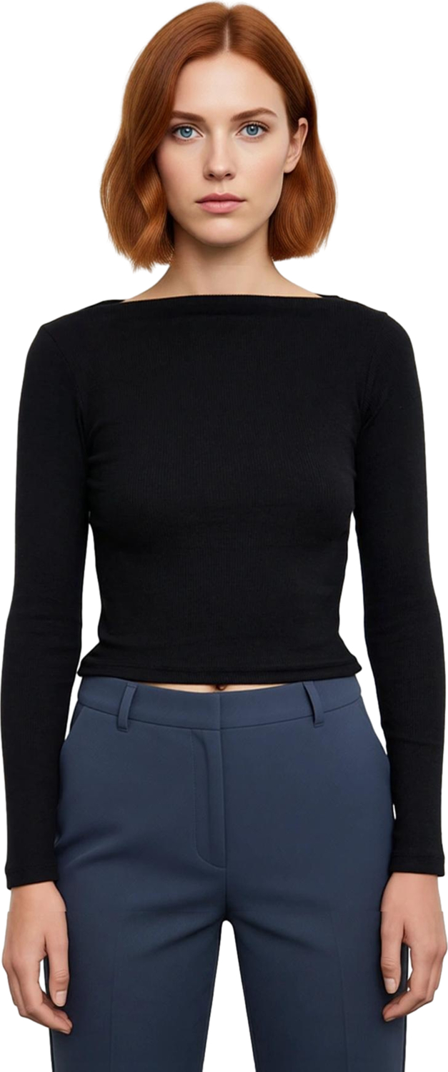 Stil Kadın Fitted Vücuda Oturan Fitilli Esnek Bluz Regular Örme Slim Kalıp Düşük Kol