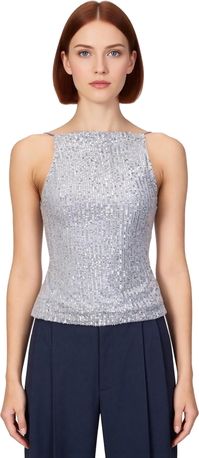 Regular Kalıp Kolsuz Bluz 100% Polyester Payetli Yazlık Şık Dayanıklı Malzeme Yüksek Kalite
