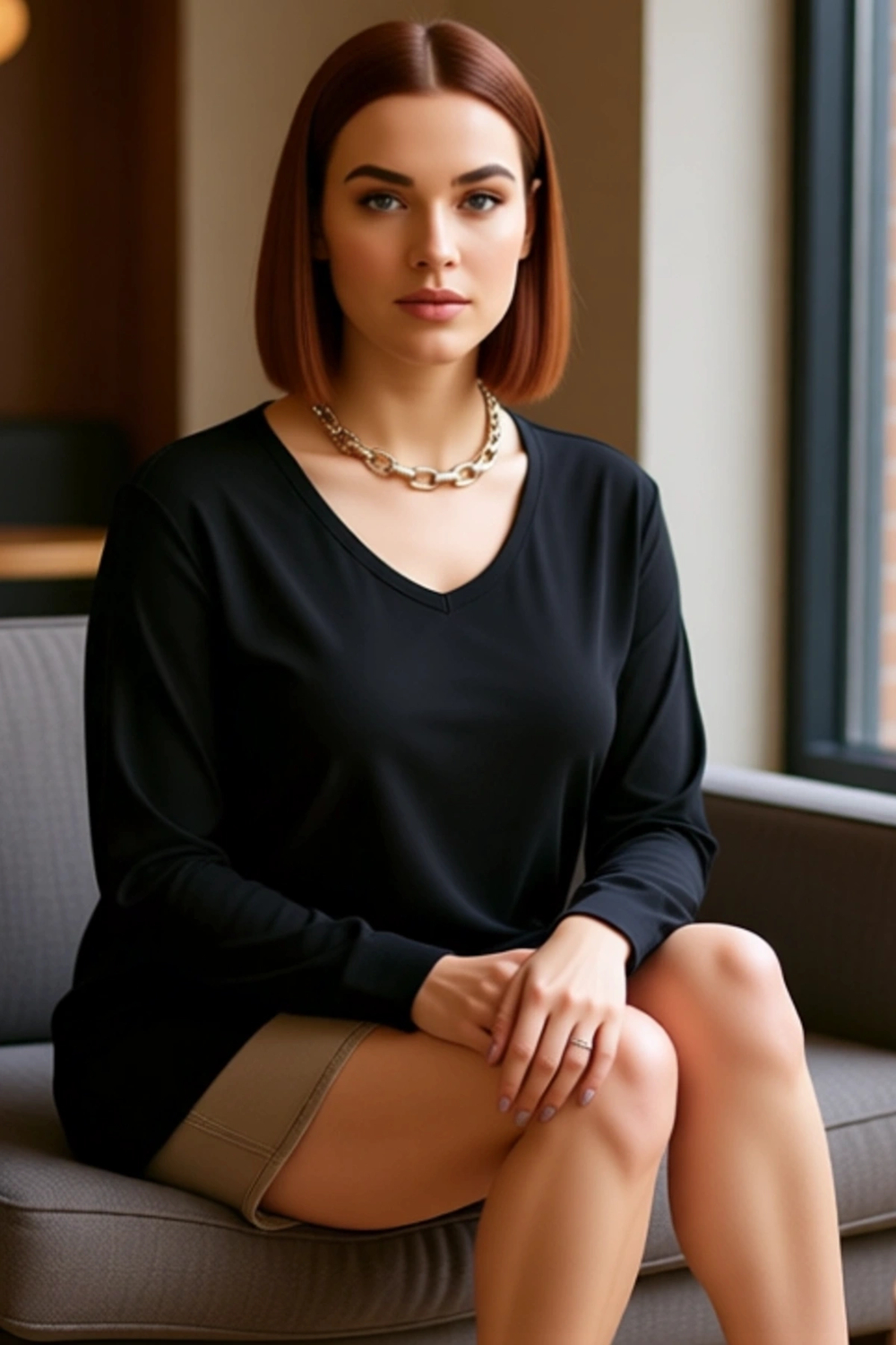 Stil Kadın Boyfriend Yırtmaçlı Bluz Uzun Örme Regular Kalıp Büyük Beden