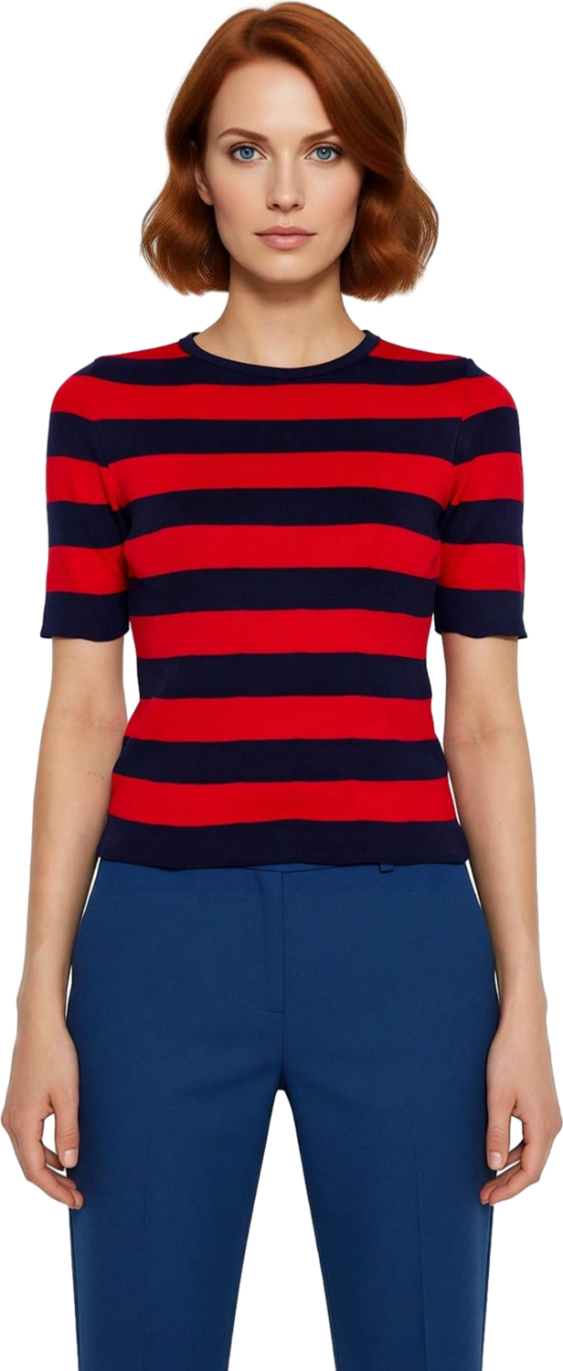 Kadın Triko Bluz Çizgili Bisiklet Yaka Kısa Kollu Polyester Regular Boy Günlük Casual Kullanım İçin