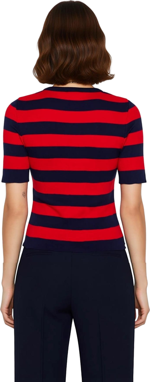 Kadın Triko Bluz Çizgili Bisiklet Yaka Kısa Kollu Polyester Regular Boy Günlük Casual Kullanım İçin