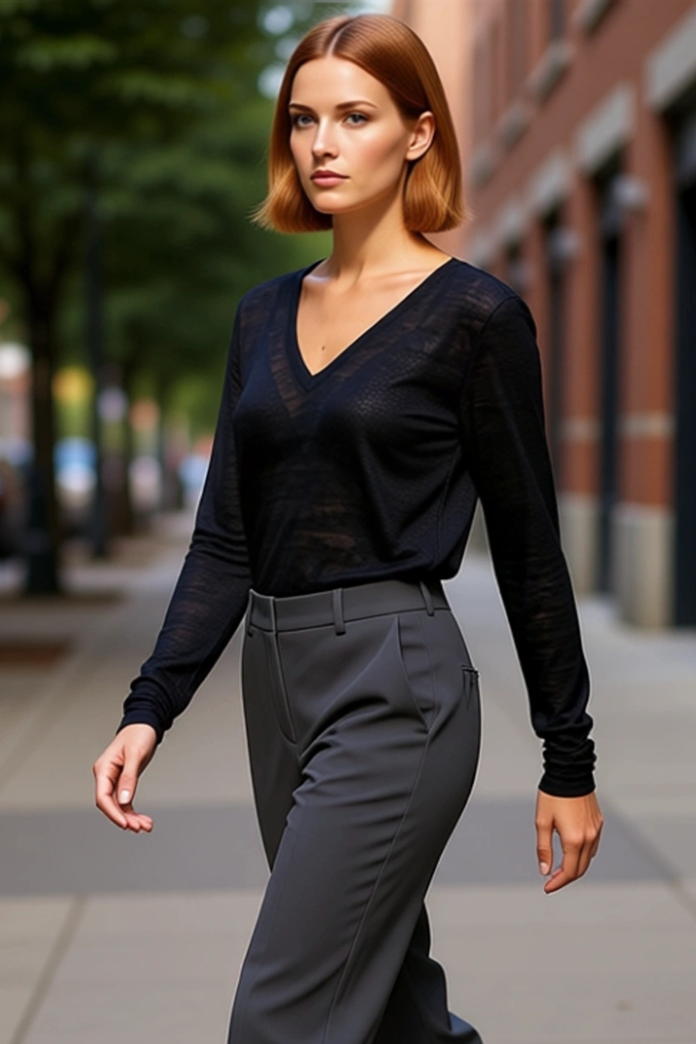 Kadın Cool & Comfort Tarzı V Yaka Uzun Kollu Polyester Örme Bluz Regular Kalıp İnce Kumaş Kış