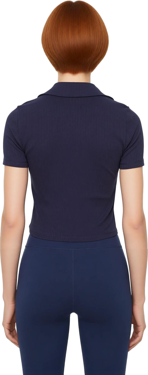 Kadın Esnek Örme Polo Yaka Crop Bluz Vücut Hatlarına Uyan Fitted Kesim Günlük Casual Kombinler İçin