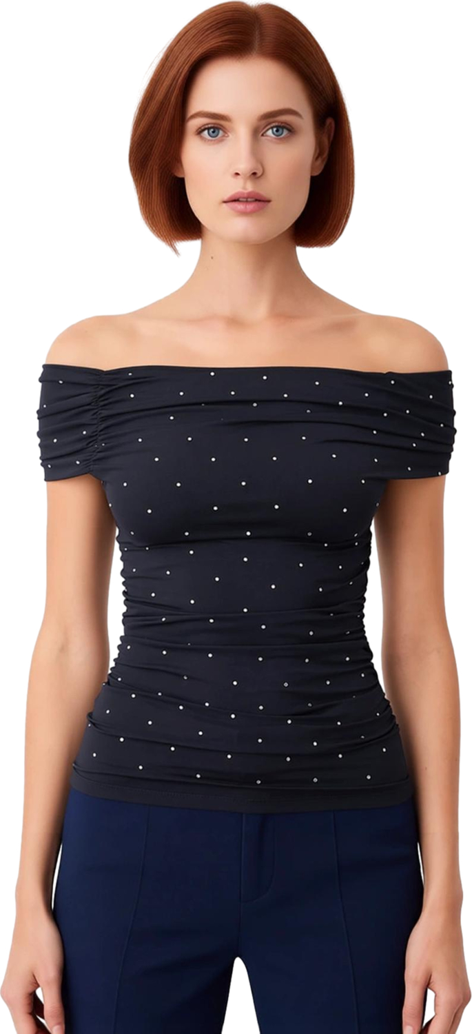 Kadın Off Shoulder Noktalı Örme Üst Günün Her Anı İçin Şıklık Kaliteli Şık Rahat Modern Zarif