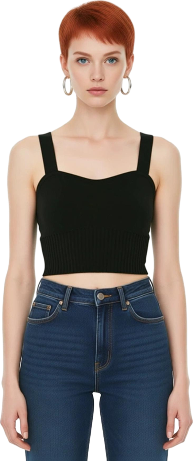 Kadın Fitted Kalp Yaka Triko Crop Bluz Standart Kol İnce Yazlık Casual Giyim İçin Serin Ve Şık