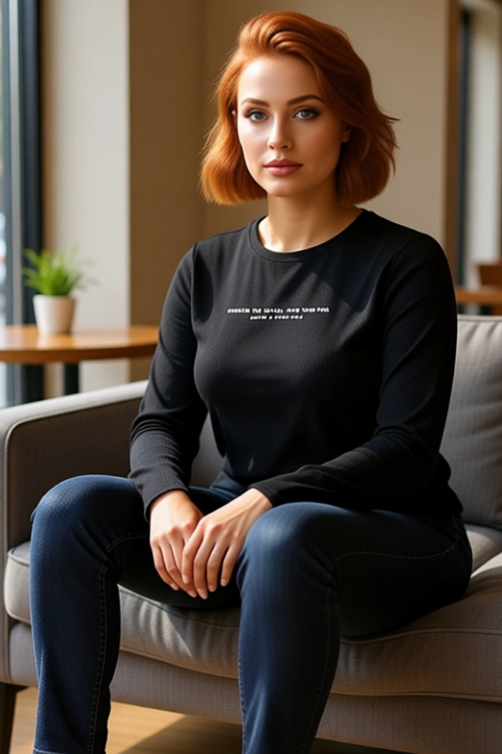Genç Kadın Slogan Detaylı Bisiklet Yaka Uzun Kollu Vücuda Oturan Örme Crop Üst Kaliteli Şık