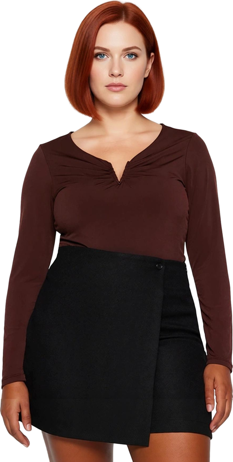 Kadın V Yaka Uzun Kollu Polyester Bluz İlkbahar Sonbahar Modası Sandy Dokuma Fırsat Ürünü Gündüz Ve