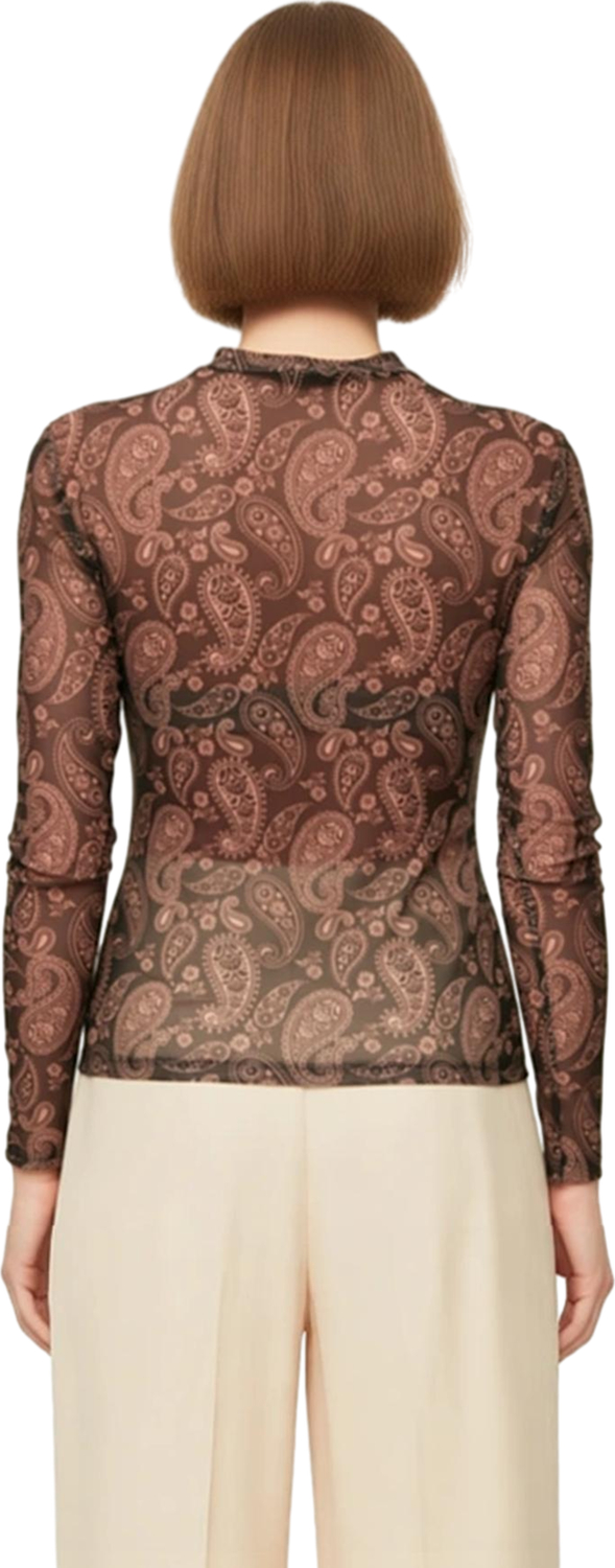 Moda Dik Yaka Örme Slim Şal Desen Desen Casual Günlük Regular Uzun Kol Bluz