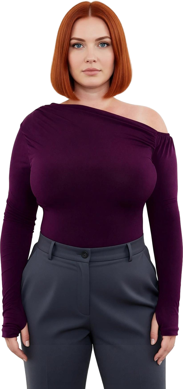 Kadın Uzun Kollu Asimetrik Yaka Polyester Bluz Sandy Dokuma Günlük Tarz Büzgülü Tasarım Kaliteli